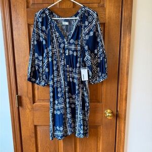 Sonoma Navy and White Printed Button-Front Dress